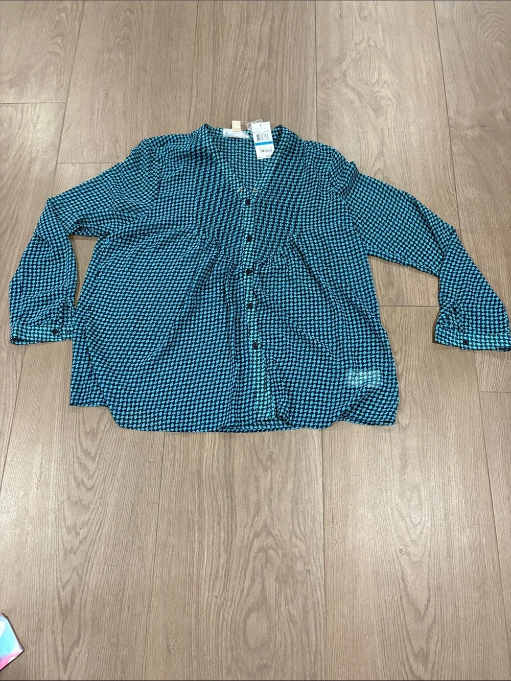 NWT SIZE XL Michael Kors Turquoise & Black Geometric Print Blouse